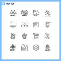 Group of 16 Outlines Signs and Symbols for flashlight devices match funds donation Editable Vector Design Elements