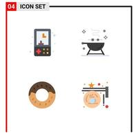 conjunto de iconos planos de interfaz móvil de 4 pictogramas de electrónica donut kids bbq board elementos de diseño vectorial editables vector