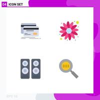 Set of 4 Vector Flat Icons on Grid for banking entertaiment debit flower speaker Editable Vector Design Elements