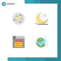 Set of 4 Commercial Flat Icons pack for science design cresent celebration date Editable Vector Design Elements