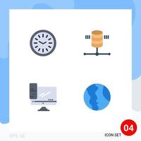 Mobile Interface Flat Icon Set of 4 Pictograms of clock device computing web hosting server Editable Vector Design Elements