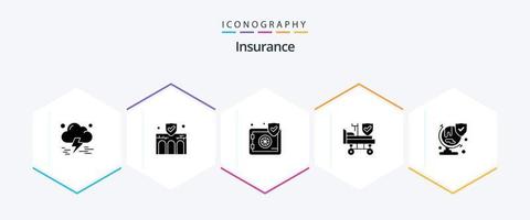 Insurance 25 Glyph icon pack including world. wheels. property. hospital. security vector