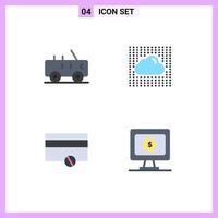 Pack of 4 Modern Flat Icons Signs and Symbols for Web Print Media such as hummer money cloud secure monitor Editable Vector Design Elements