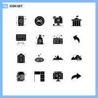 Pictogram Set of 16 Simple Solid Glyphs of court citadel block acropolis web Editable Vector Design Elements