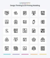 Creative Design Thinking And D Printing Modeling 25 OutLine icon pack  Such As text. educat. cons. idea. bulb vector