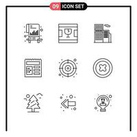 Outline Pack of 9 Universal Symbols of target arrow building ui document Editable Vector Design Elements