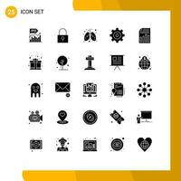 25 Solid Glyph concept for Websites Mobile and Apps document gear password lock control lungs Editable Vector Design Elements