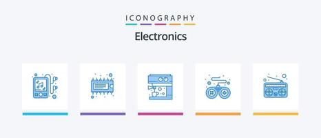 Paquete de 5 íconos de electrónica azul que incluye . radio. máquina. medios de comunicación. juego. diseño de iconos creativos vector