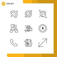 9 User Interface Outline Pack of modern Signs and Symbols of dollar business space solution business Editable Vector Design Elements