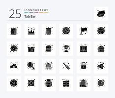 Tab Bar 25 Solid Glyph icon pack including remove. delete. trash. milestone. finish vector