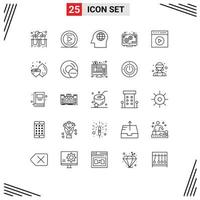 Editable Vector Line Pack of 25 Simple Lines of watch video touch play global media play seo Editable Vector Design Elements