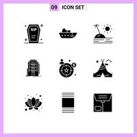 Mobile Interface Solid Glyph Set of 9 Pictograms of hotel dormitory yacht city vacation Editable Vector Design Elements