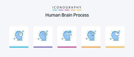 paquete de iconos azul 5 del proceso del cerebro humano que incluye la perfección. cabeza. proceso. diamante. saludable. diseño de iconos creativos vector