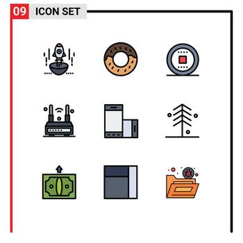 Pictogram Set of 9 Simple Filledline Flat Colors of device wifi control technology internet Editable Vector Design Elements