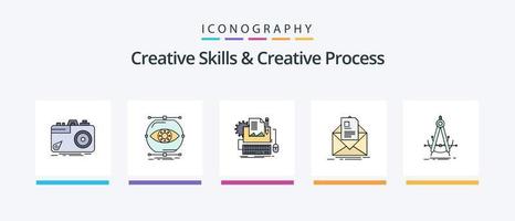 las habilidades creativas y la línea de proceso creativo llenaron el paquete de 5 íconos que incluye la herramienta. diseño. lista. crecimiento. ojo. diseño de iconos creativos vector