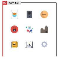 9 Creative Icons Modern Signs and Symbols of people multimedia speaker media player lock Editable Vector Design Elements