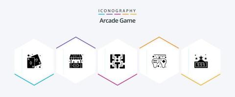 Arcade 25 Glyph icon pack including game. high score. maze. play. game controller vector