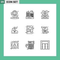 Outline Pack of 9 Universal Symbols of brand identity money fountain man businessman Editable Vector Design Elements