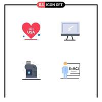 Modern Set of 4 Flat Icons Pictograph of heart cleaner usa device plumber Editable Vector Design Elements