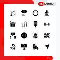 Universal Icon Symbols Group of 16 Modern Solid Glyphs of gift shuttle decor ship launch Editable Vector Design Elements