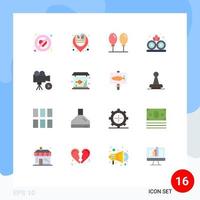 Mobile Interface Flat Color Set of 16 Pictograms of movie film beach camera nature Editable Pack of Creative Vector Design Elements