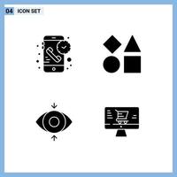 Group of 4 Modern Solid Glyphs Set for call eye receiver geometric view Editable Vector Design Elements