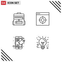 4 User Interface Line Pack of modern Signs and Symbols of bag seo tag application target idea Editable Vector Design Elements