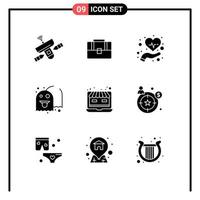 Group of 9 Solid Glyphs Signs and Symbols for laptop play hand bag game medicine Editable Vector Design Elements