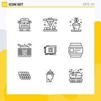 Mobile Interface Outline Set of 9 Pictograms of file lock hobbies folder business Editable Vector Design Elements