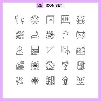 25 Line concept for Websites Mobile and Apps laptop computer holiday reading library Editable Vector Design Elements