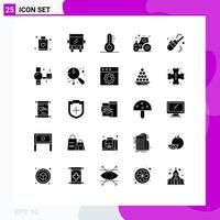 User Interface Pack of 25 Basic Solid Glyphs of vacuum cleaner temperature tractor farm Editable Vector Design Elements