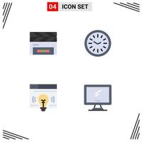 Pack of 4 creative Flat Icons of clapboard webpage film flap time computer Editable Vector Design Elements