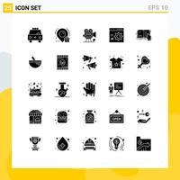 Pack of 25 creative Solid Glyphs of programming develop camera coding valentine Editable Vector Design Elements