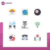 9 User Interface Flat Color Pack of modern Signs and Symbols of wifi ink ball freeform spotlight Editable Vector Design Elements