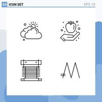 Group of 4 Modern Filledline Flat Colors Set for cloud cooler sun healthy breakfast cpu Editable Vector Design Elements