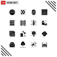 conjunto de 16 iconos de interfaz de usuario modernos signos de símbolos para elementos de diseño de vectores editables de escaneo de dinero de identidad de paquete de puesto