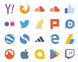 20 Social Media Icon Pack Including google earth plurk flickr overflow question vector