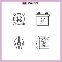 Group of 4 Filledline Flat Colors Signs and Symbols for dinner wind romantic electric power Editable Vector Design Elements