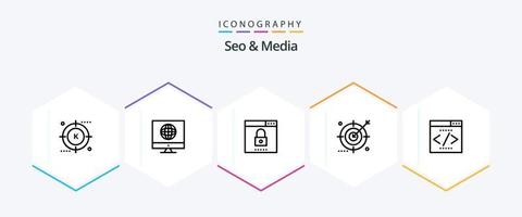 Seo and Media 25 Line icon pack including optimization. engine. web. audience. search vector