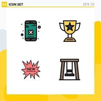 Set of 4 Vector Filledline Flat Colors on Grid for close ecommerce app cup tag Editable Vector Design Elements