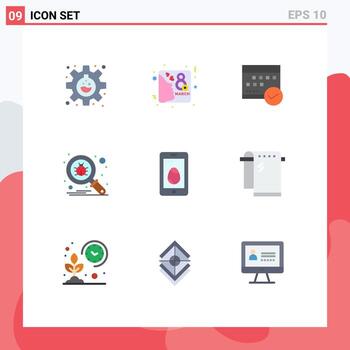 User Interface Pack of 9 Basic Flat Colors of search bug schedule planning event Editable Vector Design Elements