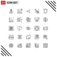 Modern Set of 25 Lines Pictograph of party music laptop india social Editable Vector Design Elements