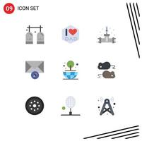 User Interface Pack of 9 Basic Flat Colors of world earth pipe write mail Editable Vector Design Elements