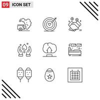 Set of 9 Modern UI Icons Symbols Signs for upload nature hand environment selling Editable Vector Design Elements