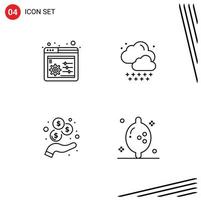 Line Pack of 4 Universal Symbols of web control food cloud income lemon Editable Vector Design Elements