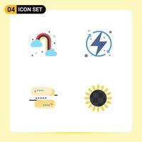 Pack of 4 creative Flat Icons of rain blockchain technology cloud electric network Editable Vector Design Elements