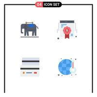 Paquete de iconos planos de 4 interfaces de usuario de signos y símbolos modernos de elementos de diseño de vectores editables de compras de calidad web de insignia de débito de elefante