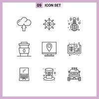 Universal Icon Symbols Group of 9 Modern Outlines of address fast world wide drink coffee Editable Vector Design Elements