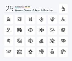 Business Elements And Symbols Metaphors 25 Line icon pack including sheild. watch. cart. stopwatch. store vector