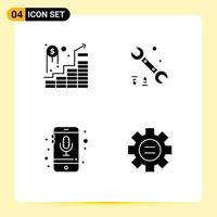 Solid Glyph Pack of 4 Universal Symbols of invest phone successful investment tool smartphone Editable Vector Design Elements